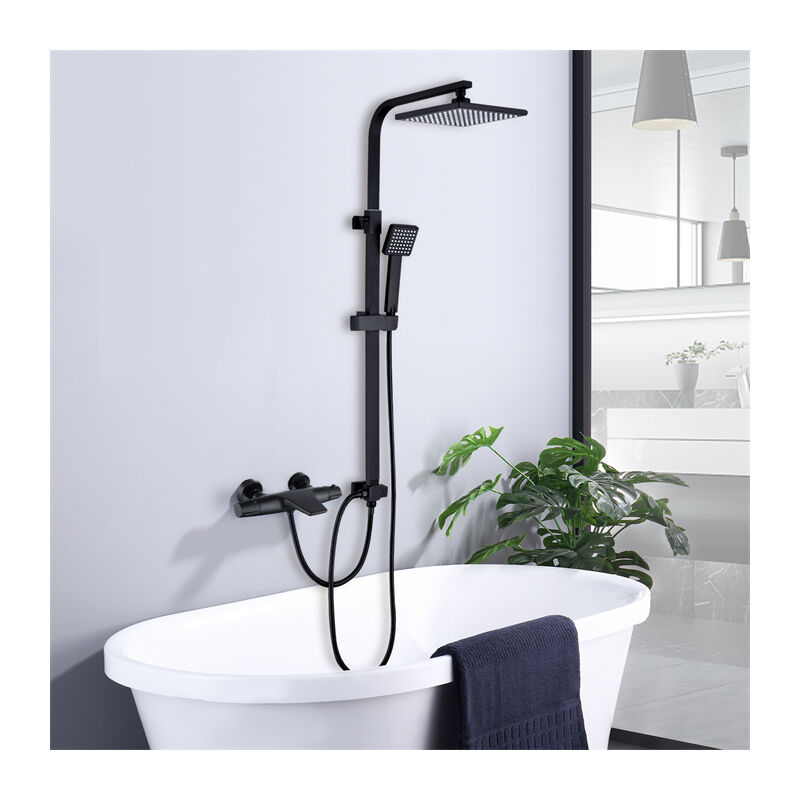 foto del prodotto ubeegol colonna doccia nera sistema doccia con rubinetto doccia termostatico set kit doccia rubinetto a cascata per vasca da bagno regolabile in