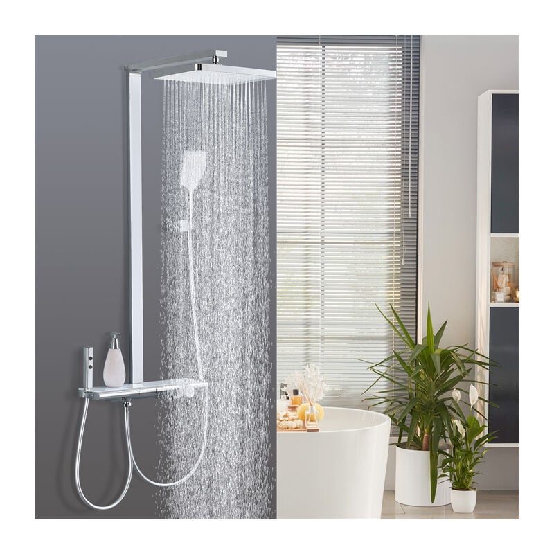foto del prodotto ubeegol colonna doccia termostatica set doccia rubinetto cascata per vasca set doccia con piatto portaoggetti bianco 4 funzioni