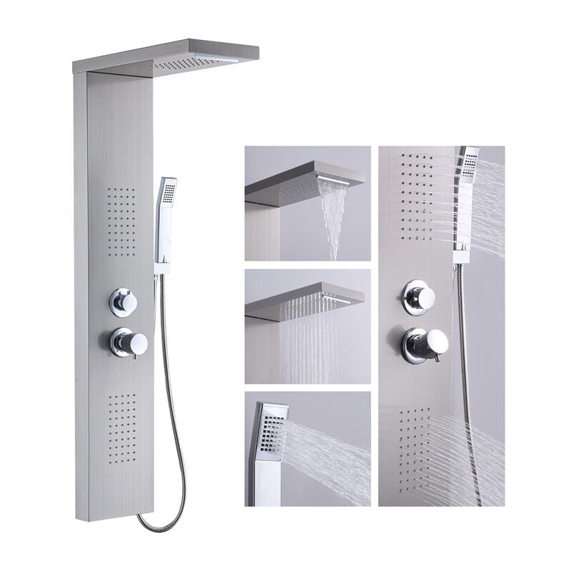 foto del prodotto ubeegol pannello doccia colonna doccia idromassaggio quattro funzioni acqua pannello in acciaio inox spazzolato a parete