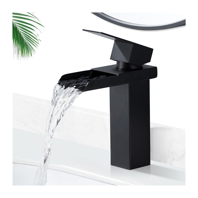 foto del prodotto ubeegol rubinetto a cascata miscelatore lavabo bagno cromato nero design moderno