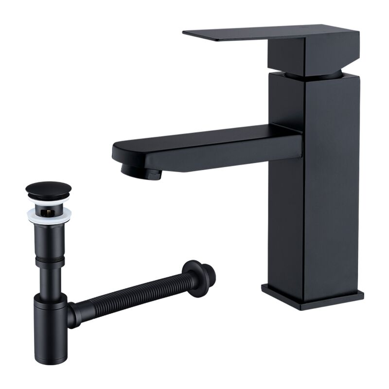 foto del prodotto ubeegol rubinetto bagno e sifone per lavabo con tappo sifone universale nero