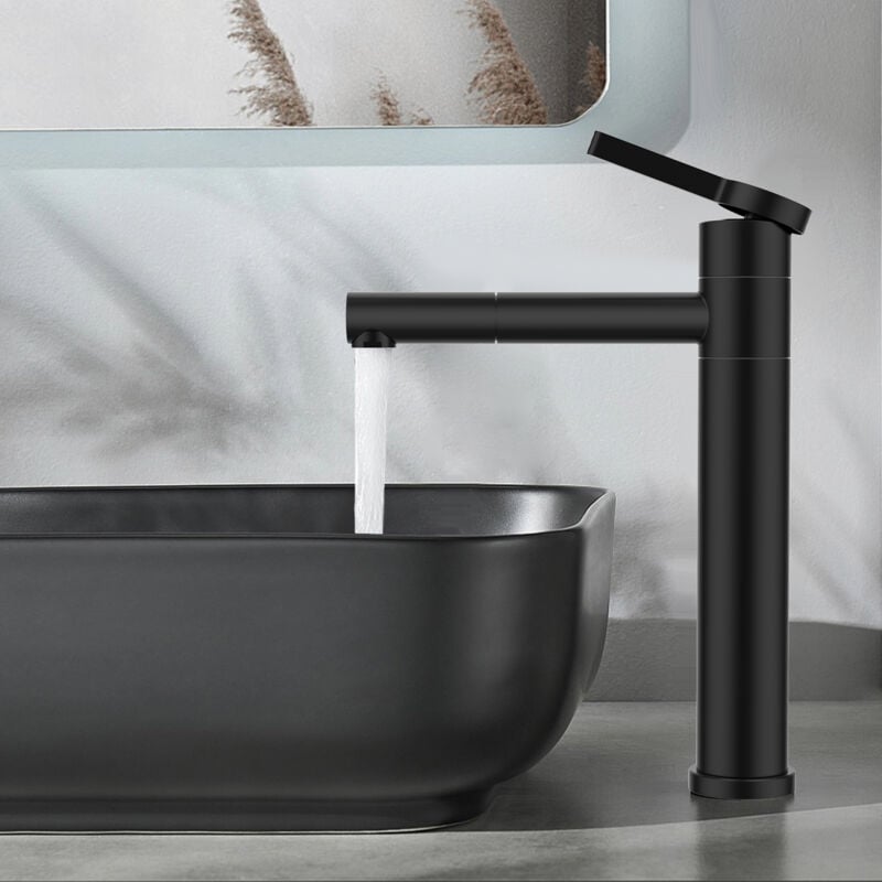 foto del prodotto ubeegol rubinetto bagno lavabo alto miscelatore bocca girevole 360 miscelatore per lavabo in acciaio inox rubinetto per lavabo nero