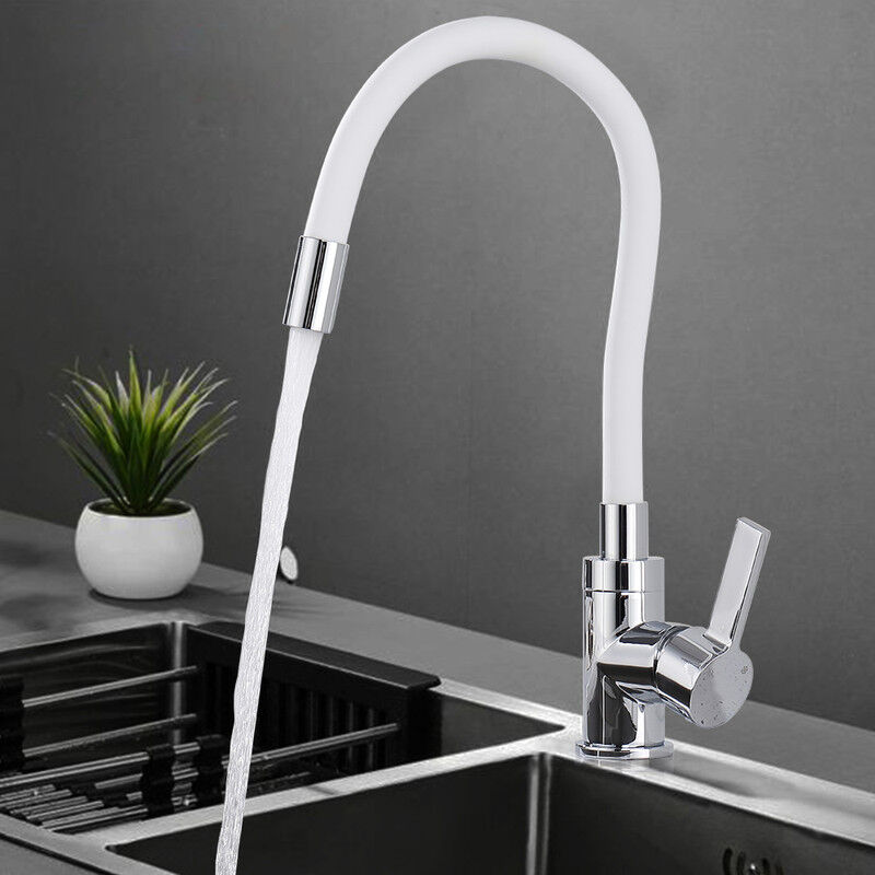 foto del prodotto ubeegol rubinetto lavello da cucina girevole a 360 tubo in silicone bianco miscelatore lavello cucina ottone bianco cromo