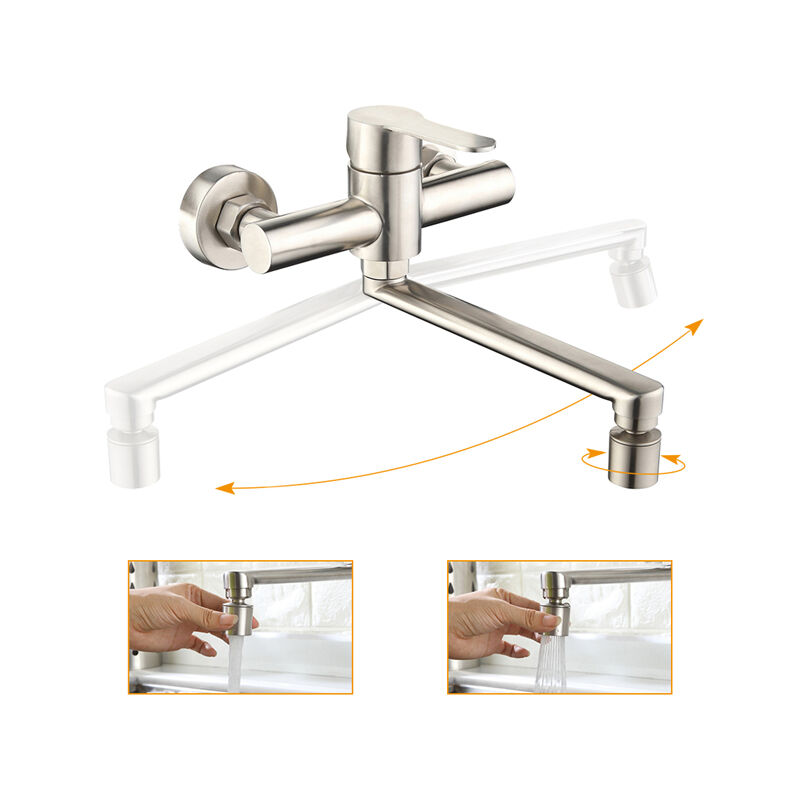 foto del prodotto ubeegol rubinetto per cucina a muro 2 funzioni rubinetti da muro girevole a 360 rubinetto cucina a muro acciaio inossidabile