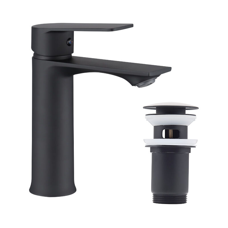 foto del prodotto ubeegol set rubinetto da bagno nero e scarico pop up con rubinetto per lavabo con troppopieno automatico con scarico per lavabo
