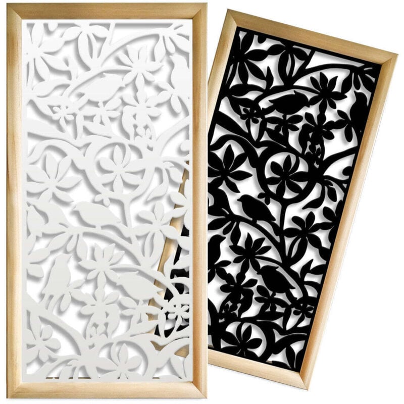 foto del prodotto uccellini moduli decorativi in legno e pvc colore nero misura 47x94 cm