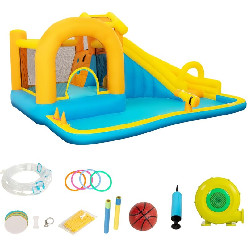 foto del prodotto uev 6 in 1 castello gonfiabile, 451x347x223cm, gioco gonfiabile per 4 bambini di 3 8 anni, castello gonfiabile da divertimento divertimento sicuro