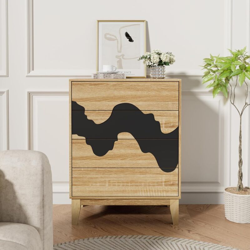 foto del prodotto uev cassettiera a 4 cassetti, tavolino laterale con motivo ondulato, comodino con 4 cassetti portaoggetti, com , per camera da letto, soggiorno, 60