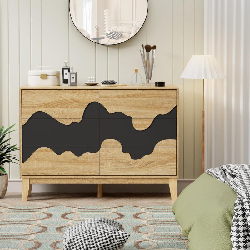 foto del prodotto uev cassettiera con 6 cassetti, credenza con motivo ondulato, mobiletto con cassetti portaoggetti per camera da letto, soggiorno, corridoio,100 x