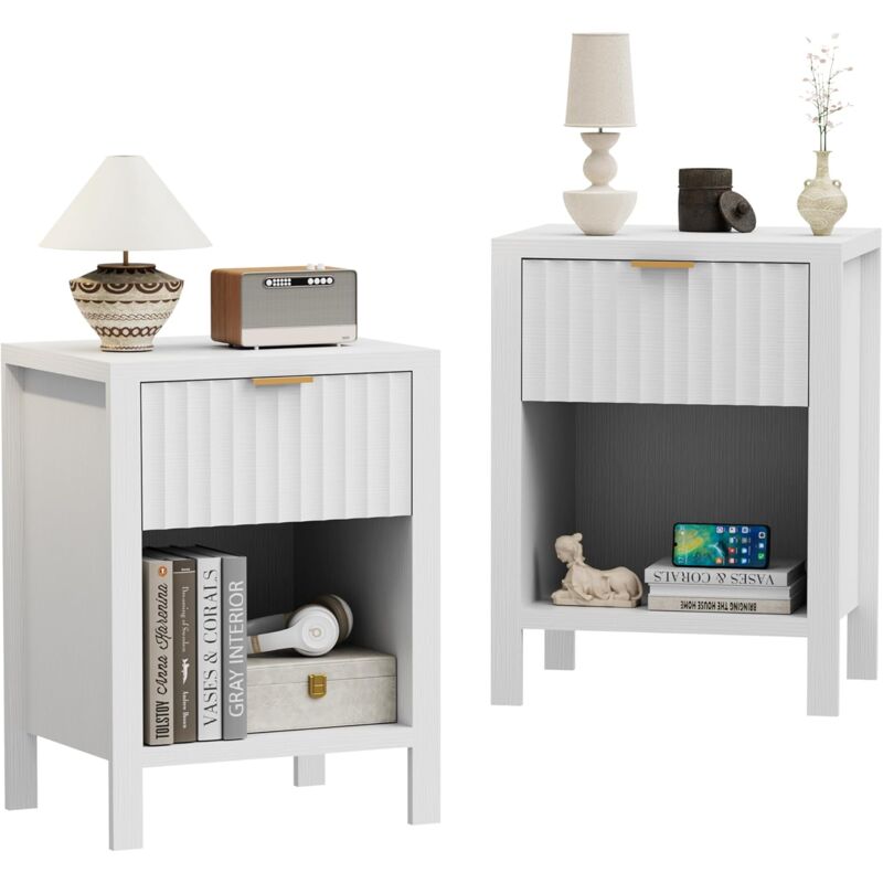 foto del prodotto uev comodino set di 2, tavolino con cassetti in legno, comodino piccolo moderno, stile scandinavo per camera da letto, soggiorno, bianco 1