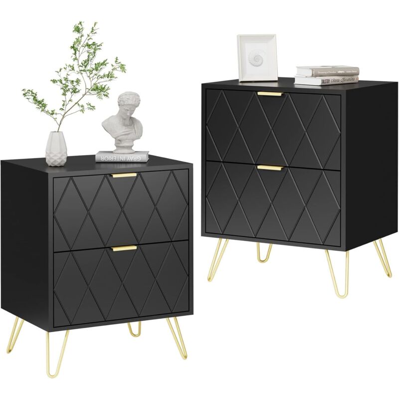 foto del prodotto uev comodino set di 2, tavolino con cassetti in legno, comodino piccolo moderno, stile scandinavo per camera da letto, soggiorno nero 