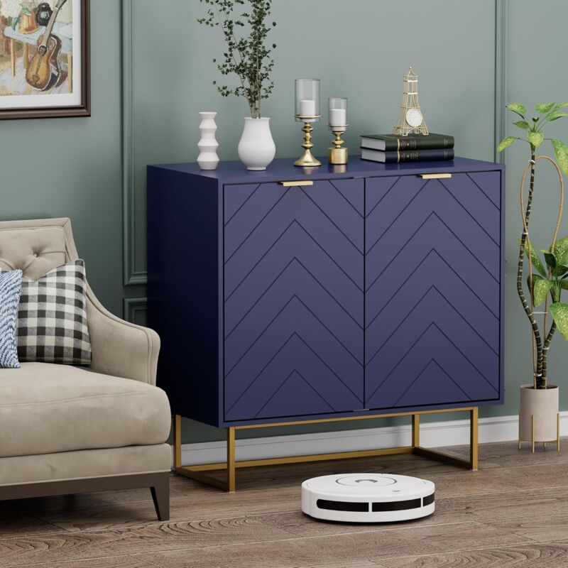 foto del prodotto uev credenza bianca con 2 ante, mobile cucina moderna in legno, ripiani regolabile, madia buffet per camera da letto, soggiorno, sala da pranzo,