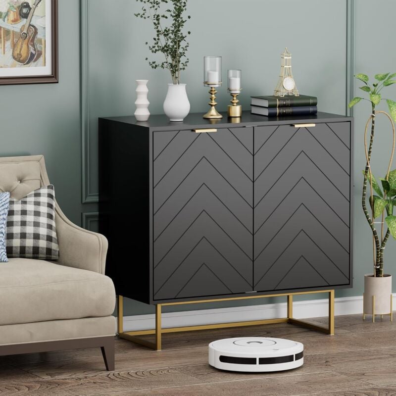 foto del prodotto uev credenza con 2 ante, mobile cucina moderna in legno, ripiani regolabile, madia buffet per camera da letto, soggiorno, sala da pranzo,