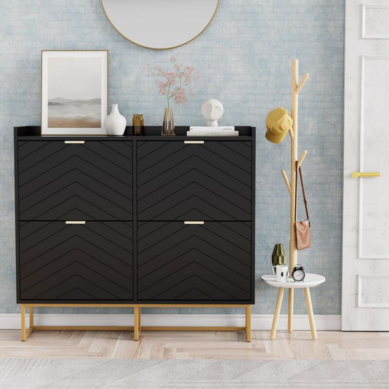 foto del prodotto uev scarpiera con 4 ribalte, scarpiera stretta, montaggio a soffitto con recinzione, ripiano regolabile in 2 posizioni, per corridoio, soggiorno,
