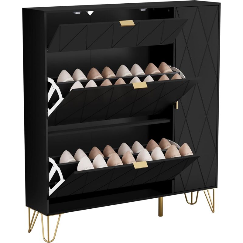 foto del prodotto uev scarpiera salvaspazio slim da ingresso, 110 x 24 x 120 cm, porta scarpe con 3 ante a ribalta, 2 scomparti per riporre gli stivali lunghi,
