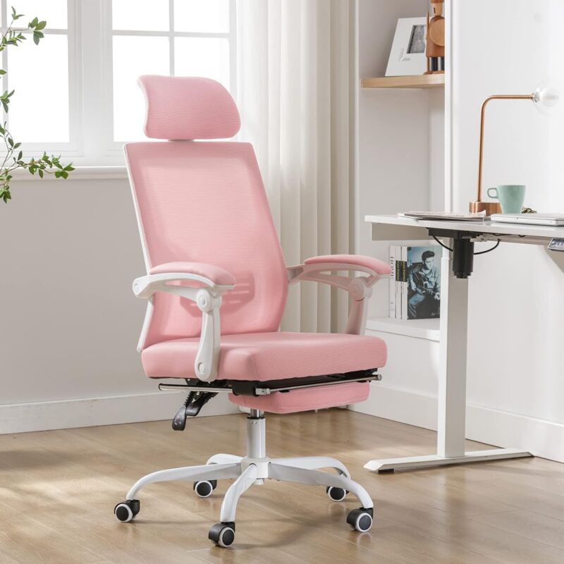 foto del prodotto uev sedia da ufficio ergonomica con poggiapiedi, sedia da scrivania con poggiatesta regolabile, supporto lombare, regolabile in altezza,