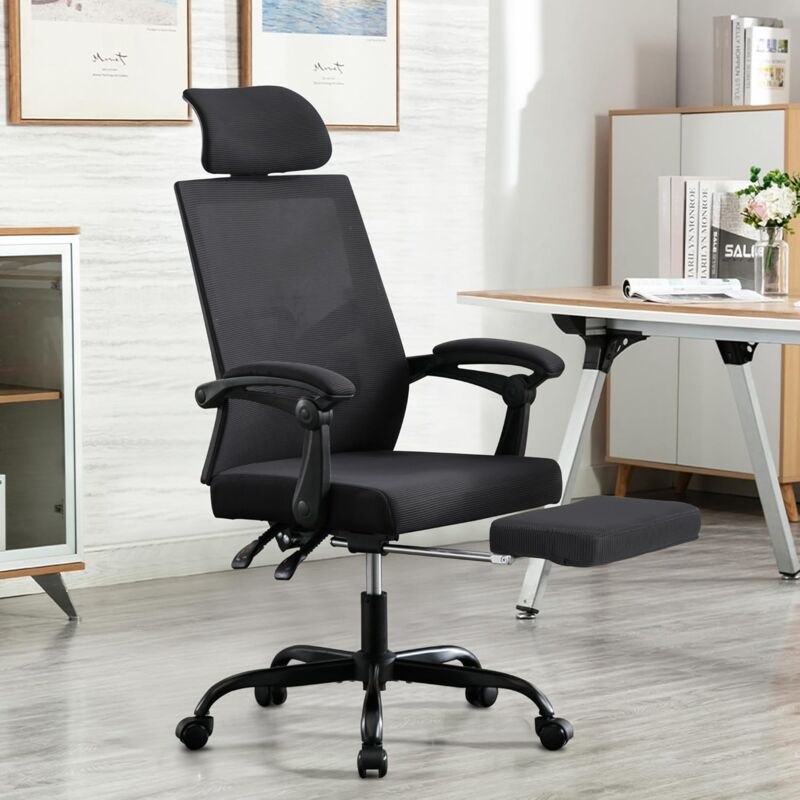 foto del prodotto uev sedia da ufficio ergonomica con poggiapiedi, sedia da scrivania con poggiatesta regolabile, supporto lombare, regolabile in altezza,