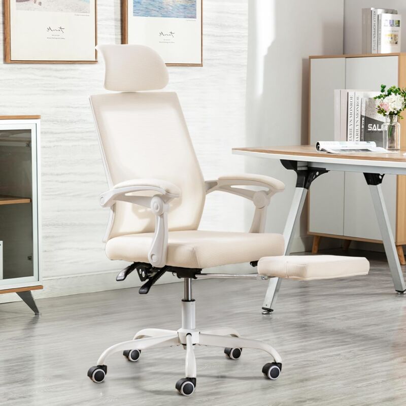 foto del prodotto uev sedia da ufficio ergonomica con poggiapiedi, sedia da scrivania con poggiatesta regolabile, supporto lombare, regolabile in altezza, inclinabile,
