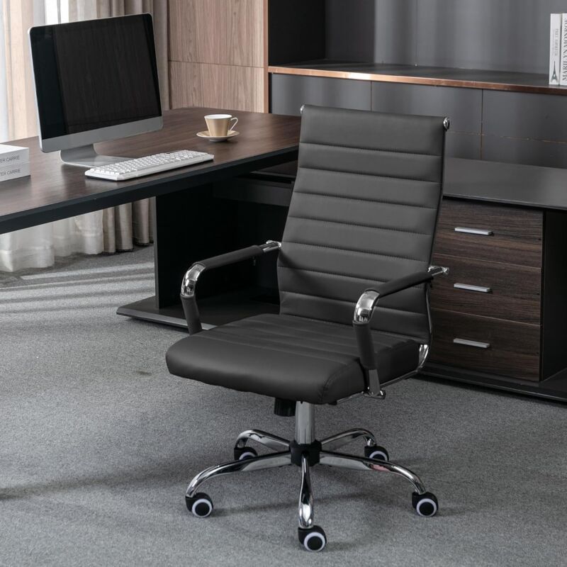 foto del prodotto uev sedia da ufficio moderna ergonomica con rotelle, sedia da ufficio in pelle pu con braccioli, altezza regolabile, portata fino a 150 kg, nero
