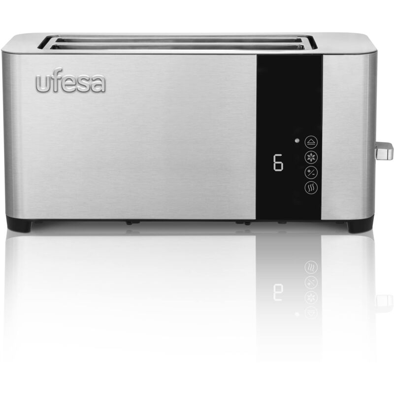 foto del prodotto ufesa duo plus delux, tostapane acciao inox, schermo digitale lcd, 1400 w, 2 fessure lunghe, bocca ampia, 7 livelli di tostatura