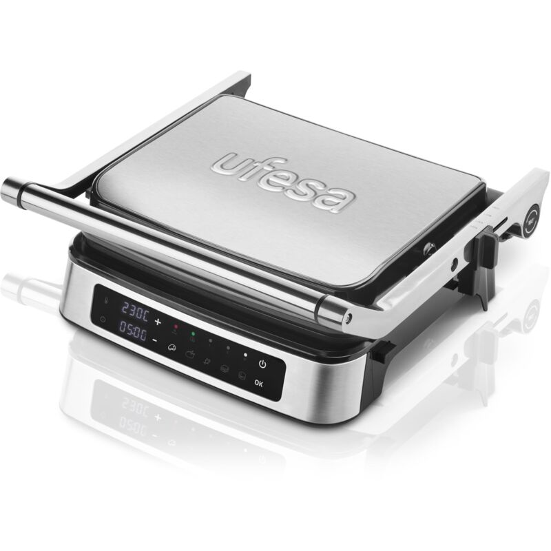 foto del prodotto ufesa everest, piastra elettrica per cucinare, schermo tattile, piastra basculante, 5 programmi predefiniti, timer fino a 30 min, temperatura fino