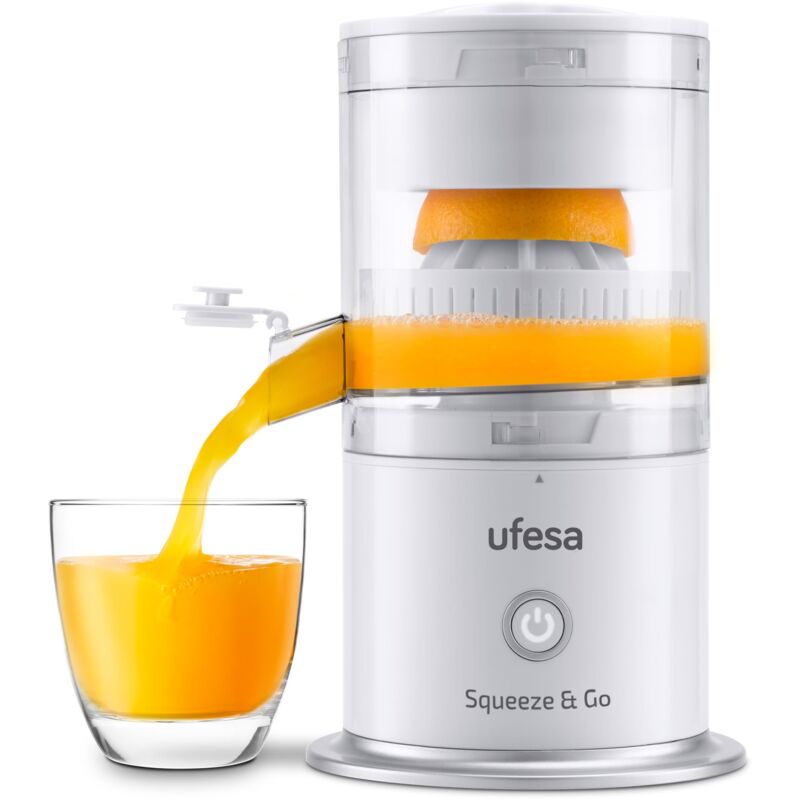 foto del prodotto ufesa squeeze go white, spremi agrumi elettronico, estrattore frutta e verdura, usb ricaricabile, batteria ricaricabile 1500mah, capacit 220 ml,