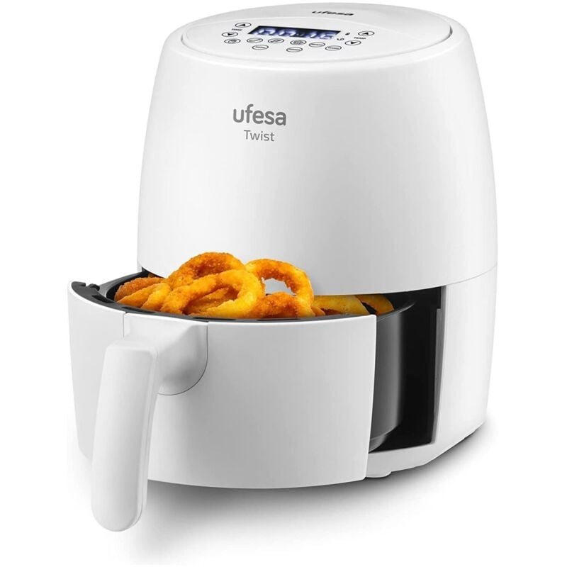 foto del prodotto ufesa twist, friggitrice ad aria 2 litri, bianca, 6 programmi preimpostati, 1200 w, timer, temperatura 80 c 200 c, airfryer senza bpa ne pfoa