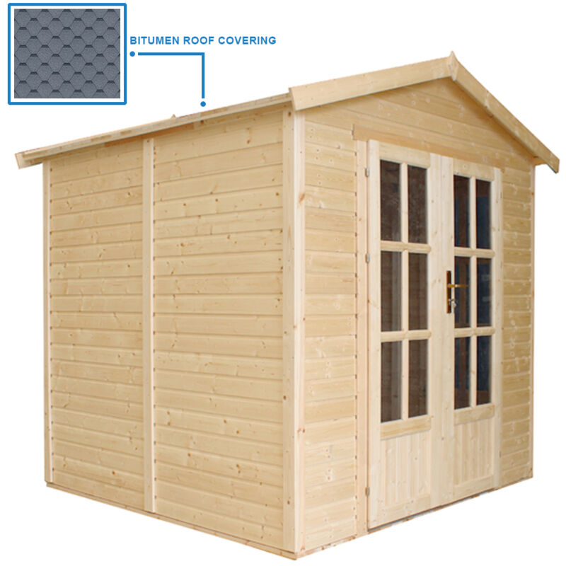 foto del prodotto ufficio in legno da giardino con tegole bituminose di colore grigio w233xd222xh233cm, cabina da giardino, capanno giardino chiudibile, home office,