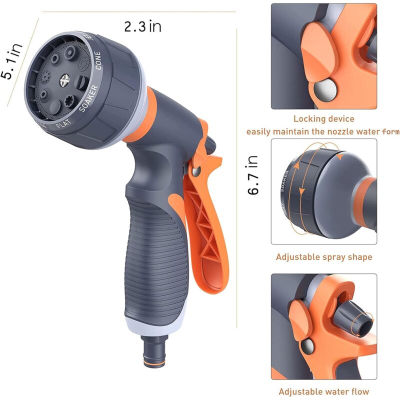 foto del prodotto ugello per tubo da giardino crediri, ugello per tubo da giardino con 8 tipi di getto di irrigazione regolabili, ugello per spruzzo ad alta pressione