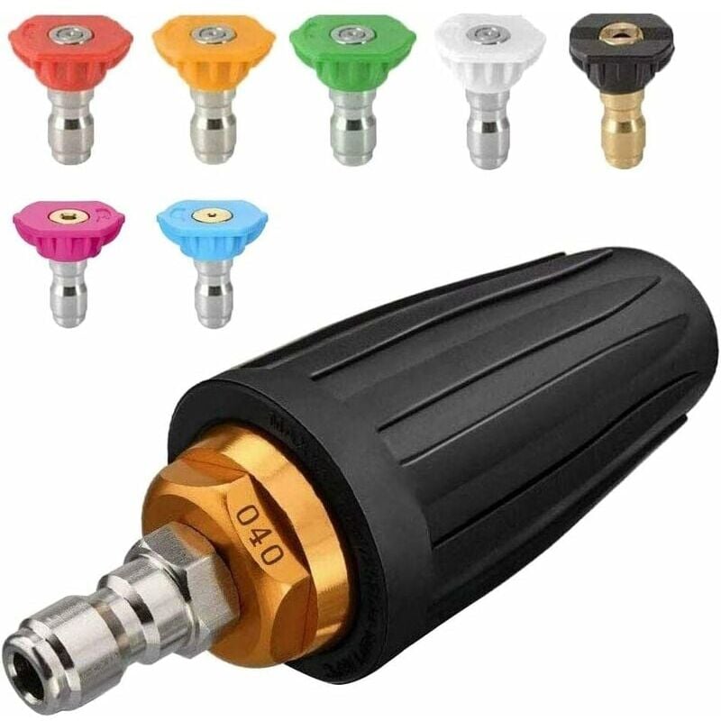 foto del prodotto ugello turbo per idropulitrice ad alta pressione, ugello rotante e 7 punte, connessione rapida da 1 4 , 4000 psi, nero, 406689 