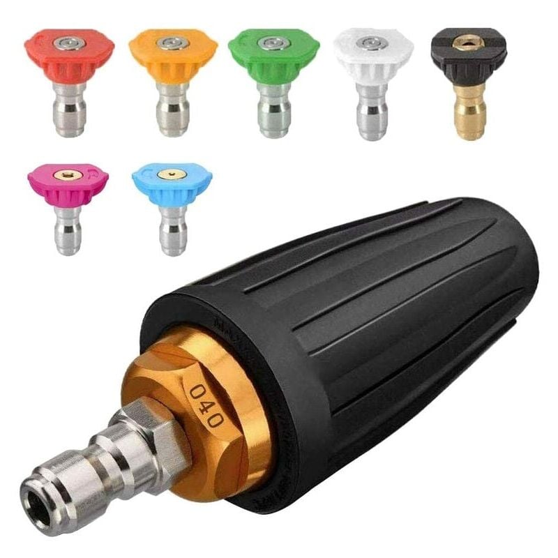 foto del prodotto ugello turbo per idropulitrice, ugello rotante e 7 punte, attacco rapido da 1/4', 4000 psi, nero, (406689), kit getto per idropulitrice, rotatore ad alta pressione -