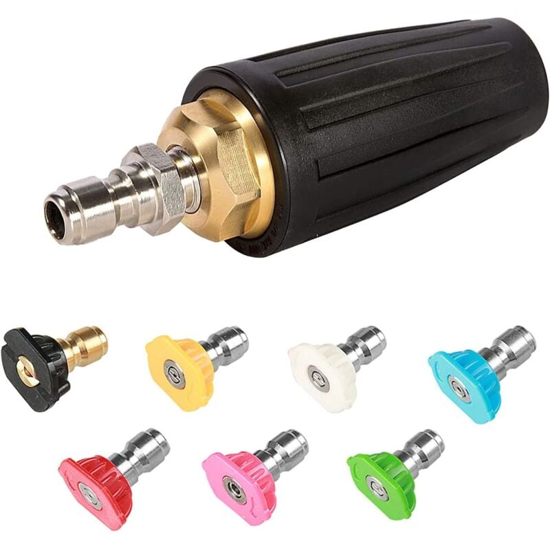 foto del prodotto ugello turbo rotante, kit di accessori per idropulitrice da 4000 psi, pistola di pulizia con attacco rapido da 1 4 , ugello a spruzzo con 7 ugelli a