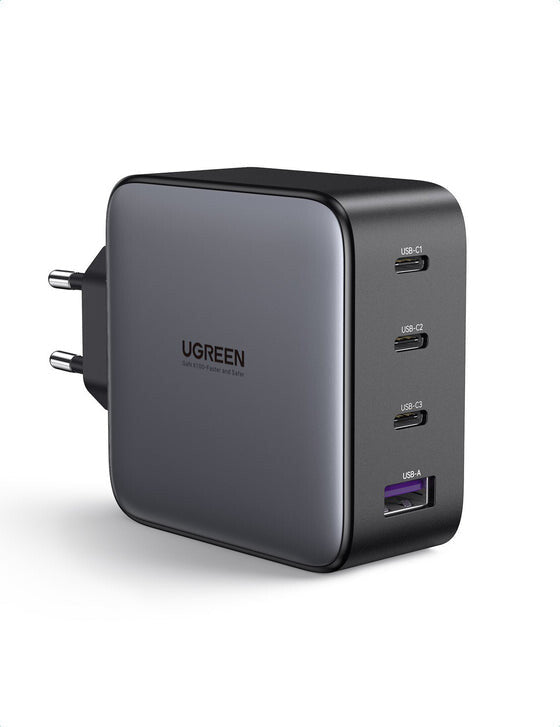 foto del prodotto ugreen caricatore usb 100w gan nexode- 3x type-c- 1xusb3 black