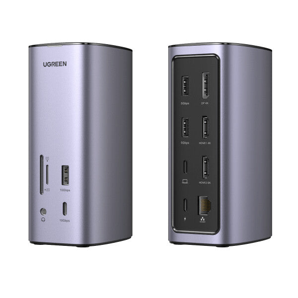 foto del prodotto ugreen docking station triple display- 12-in-1- 8k 2xhdmi &amp; dp- usb-c 10g- rj45- pd 100w- 3xusba- cr- audio