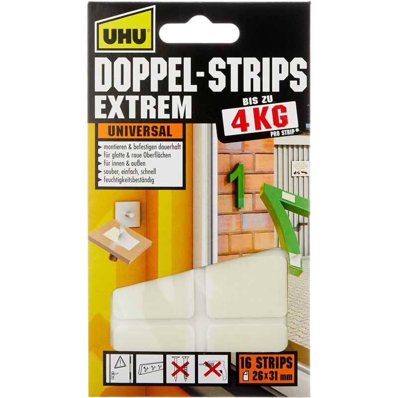 foto del prodotto uhu 45450 strisce biadesive, presa fino a 4 kg, 16 pezzi, 26 x 31 mm