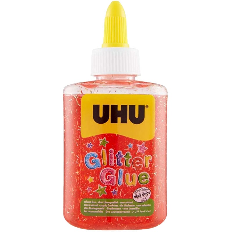 foto del prodotto uhu glitter glue bottle colla glitter rossa 88,5ml sicura per bambini e senza solventi