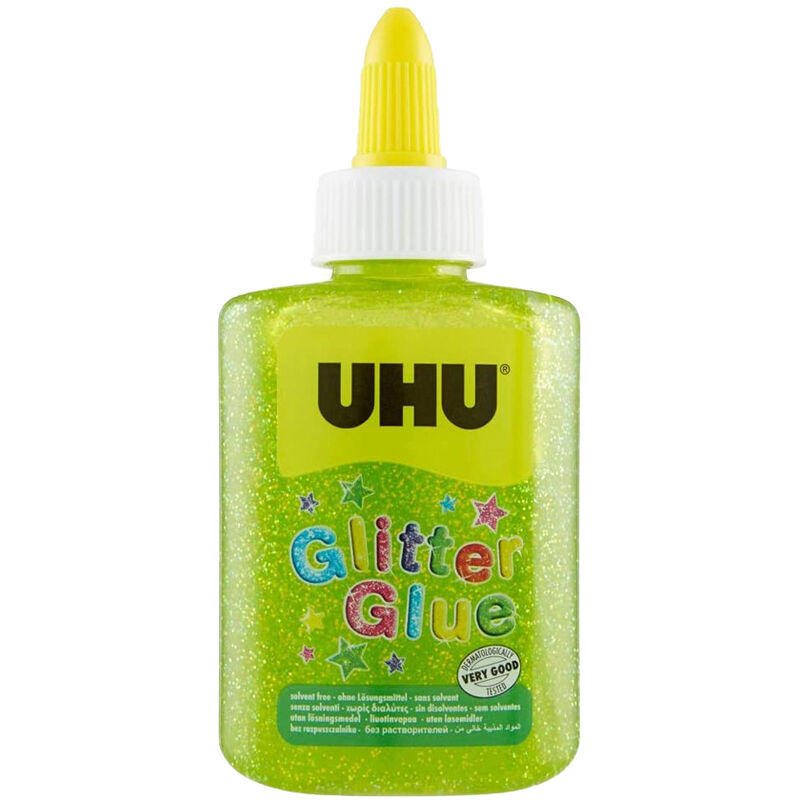 foto del prodotto uhu glitter glue bottle colla glitter verde 88,5ml sicura per bambini e senza solventi