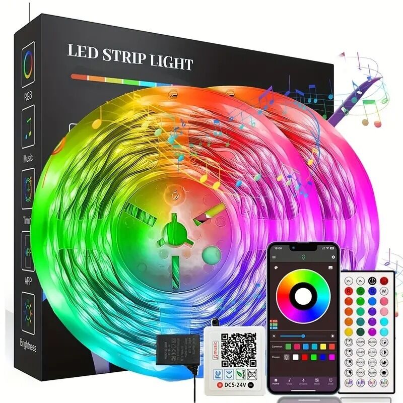 foto del prodotto ulisem 2 strisce luminose controller bluetooth ultrasottili led multicolori da 10 m, 44 tasti 16 luci, adatte per decorazioni, matrimoni e feste