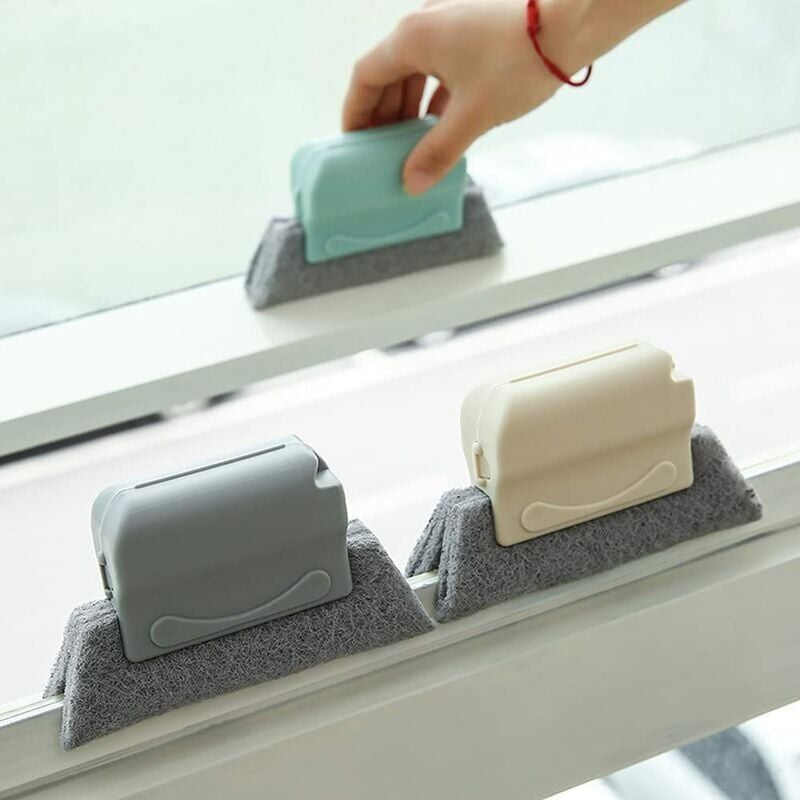 foto del prodotto ulisem - 3 pezzi spazzola per pulizia scanalature, spazzola magica per pulizia finestre, spazzola per pulizia finestre, spazzola per pulizia binari per porte scorrevoli (grigio, blu, beige)