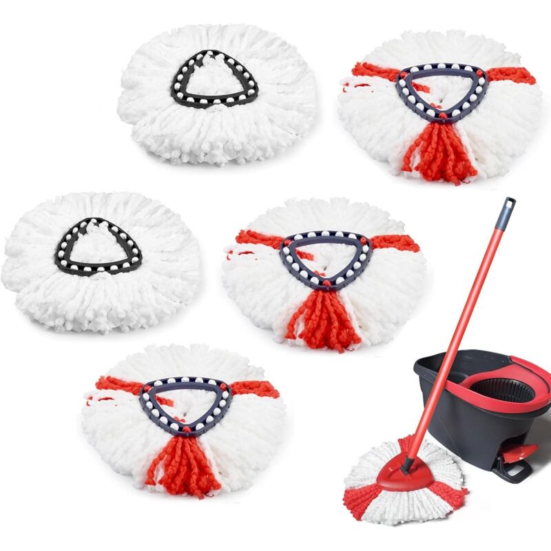 foto del prodotto ulisem 5 ricariche per mop in microfibra, testine di ricambio rosse e bianche per vileda turbo