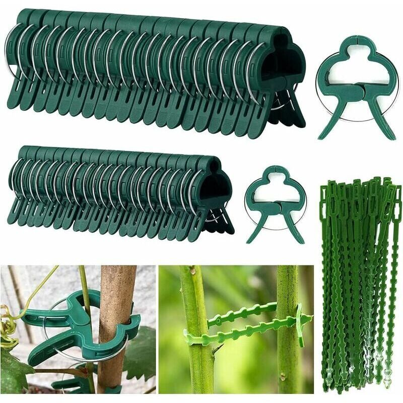 foto del prodotto ulisem 60 pezzi clip di supporto da giardino, clip per piante, clip di supporto per piante con 30 pezzi fascette per piante regolabili, morsetti