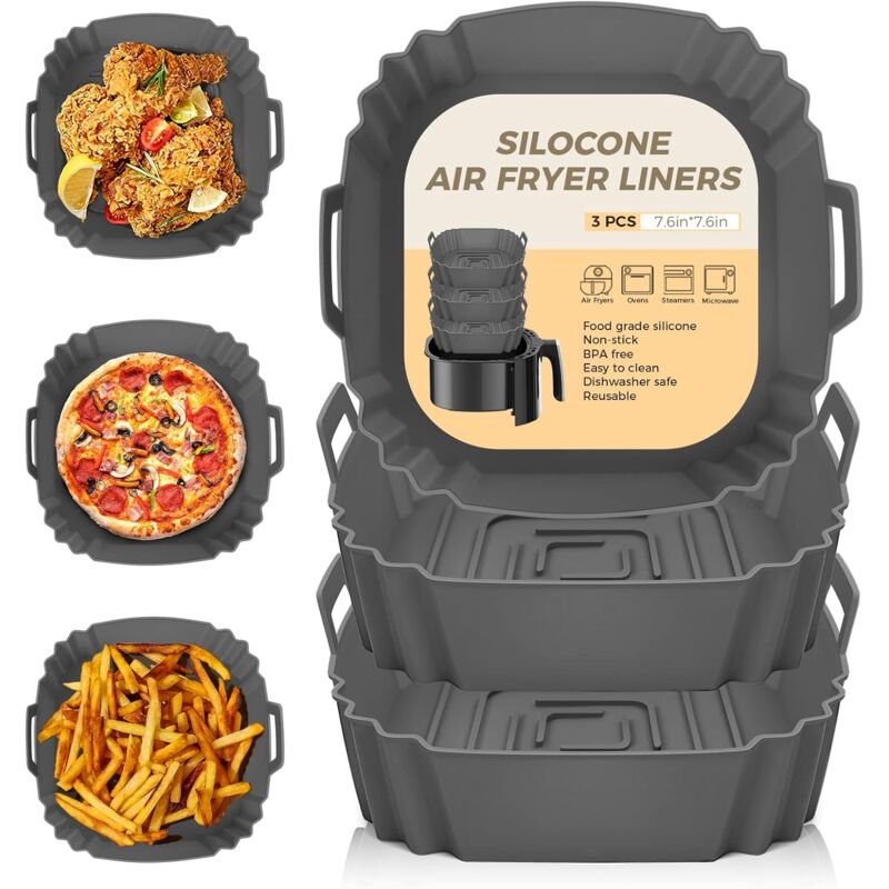 foto del prodotto ulisem accessori per friggitrice ad aria con stampo in silicone da 3 pezzi, cestello per friggitrice ad aria riutilizzabile per carta calda da
