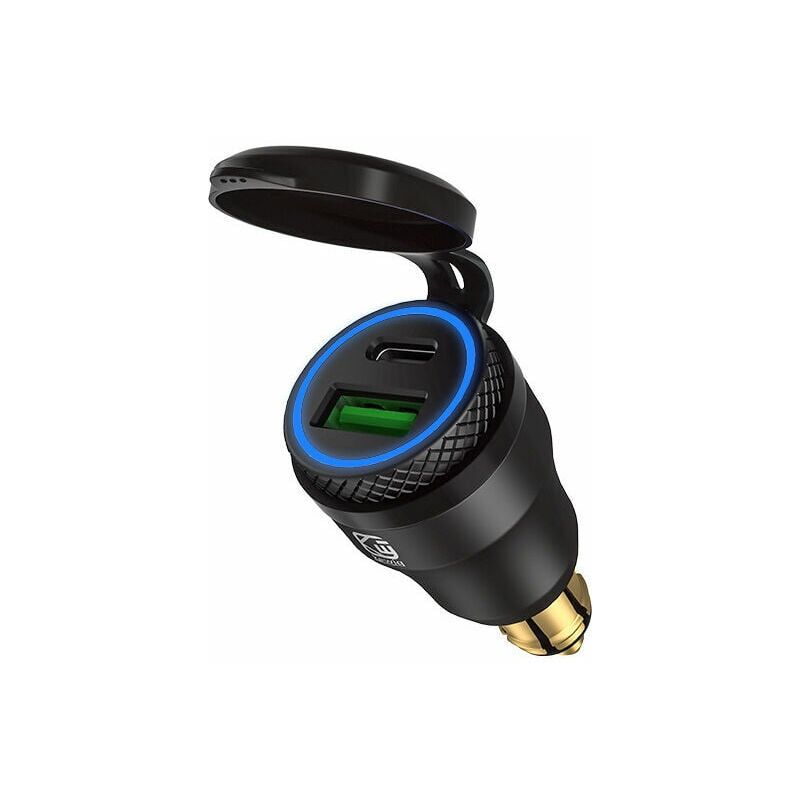 foto del prodotto ulisem adattatore accendisigari usb per moto doppia presa usb 12v pd 3.0 e qc 3.0 per moto bmw, guscio nero azzurro 