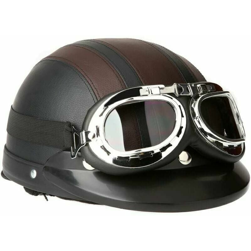 foto del prodotto ulisem casco moto stile retro vintage per vespa, antivento con visiera uv e occhiali, adatto per circonferenza della testa 54 60cm.