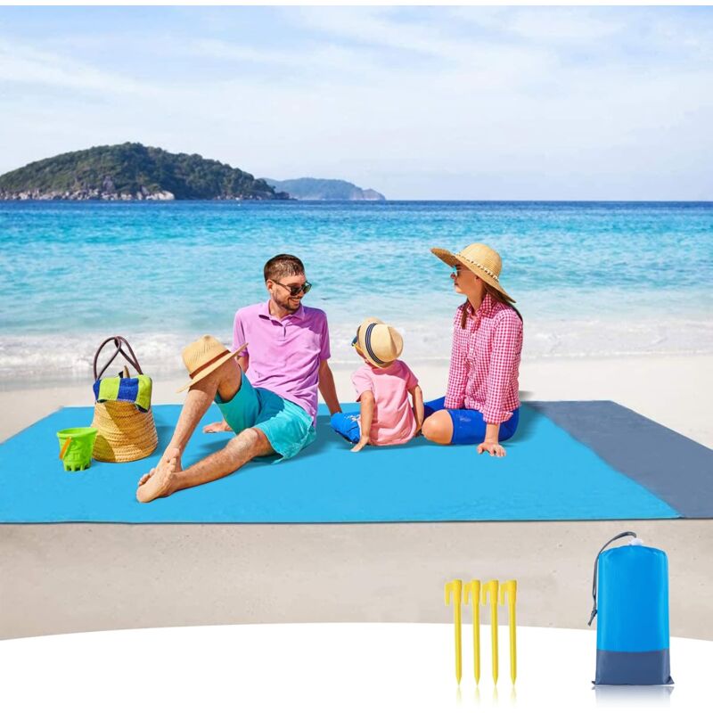 foto del prodotto ulisem coperta da spiaggia anti sabbia, impermeabile, 210 x 200 cm, con 4 angoli di fissaggio, per viaggi, campeggio, escursionismo, picnic,