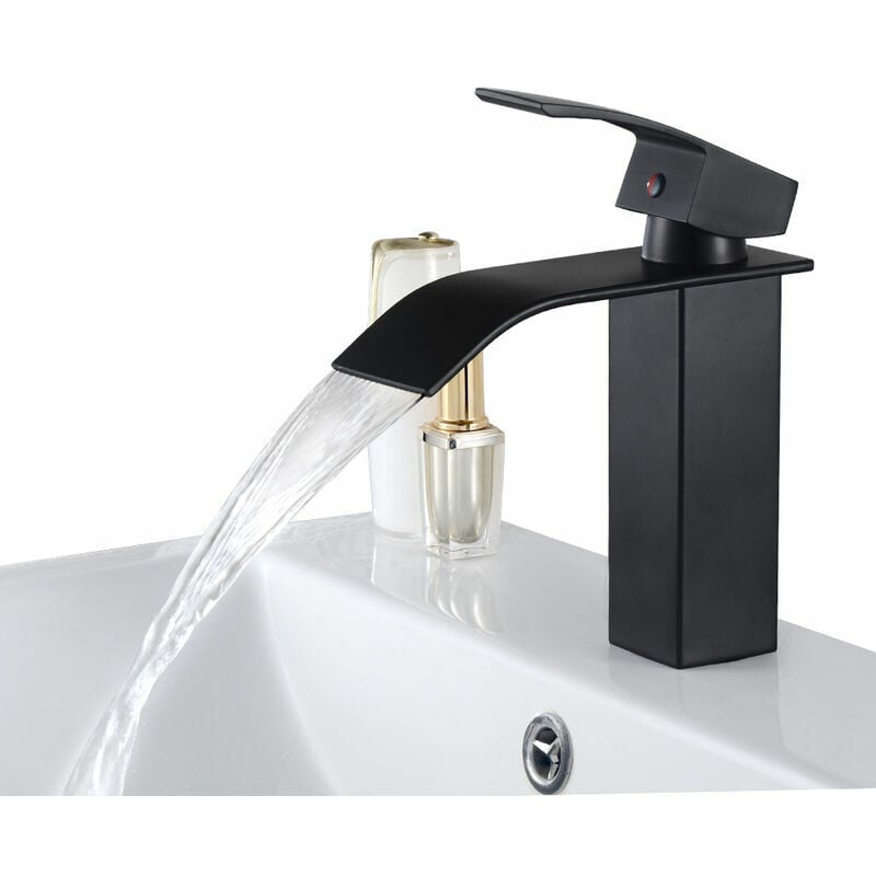 foto del prodotto ulisem dpzo black rubinetto per lavabo a cascata in ottone miscelatore per bagno design moderno dpzo