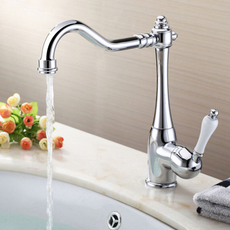 foto del prodotto ulisem elegante rubinetto da cucina, miscelatore monocomando per lavello, bocca alta, girevole a 360 , rubinetto per lavello retr in ottone cromato