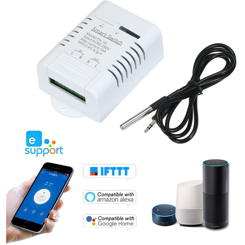 foto del prodotto ulisem ewelink th 16 smart wifi switch 16a 3500w monitoraggio della temperatura kit domotico wireless con ds18b20 sensore di temperatura