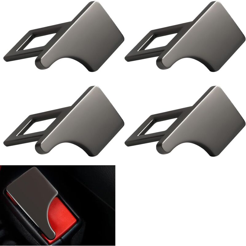 foto del prodotto ulisem - fibbia della cintura di sicurezza per auto, 4 clip per cintura di sicurezza, fibbia della cintura di sicurezza per auto, ancoraggio della cintura di sicurezza per auto, camion, furgone (grigio)