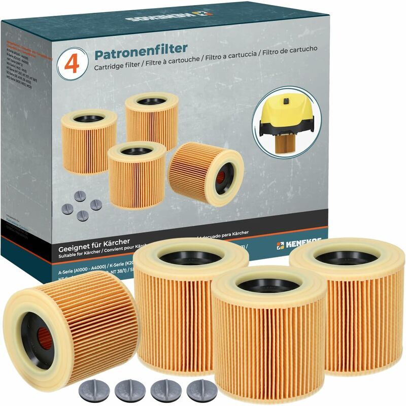 foto del prodotto ulisem filtri per aspirapolvere k rcher wd2, wd3, mv3, a, k series, se 4001, se 4002, confezione da 4, come filtro a cartuccia 6.414 552.0,